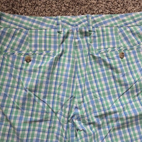 Vineyard Vines Plaid Shorts‎ Mens's 34X 9" Green Blue Pockets Golf Bright Loud - Picture 6 of 6